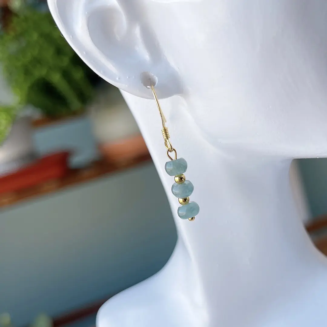 Jade Blue Beaded Earrings Gold Plated Small - Image 4