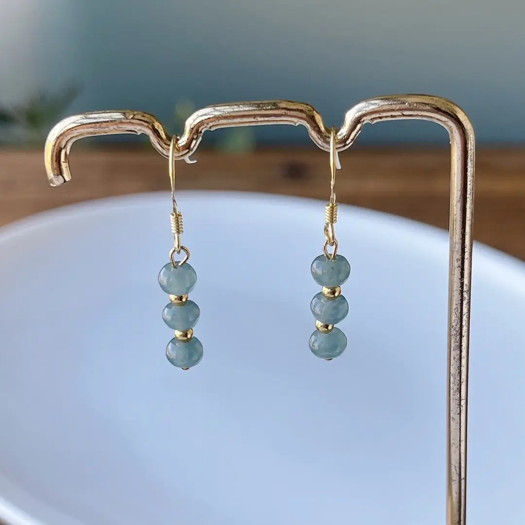 Jade Blue Beaded Earrings Gold Plated Small - Image 5