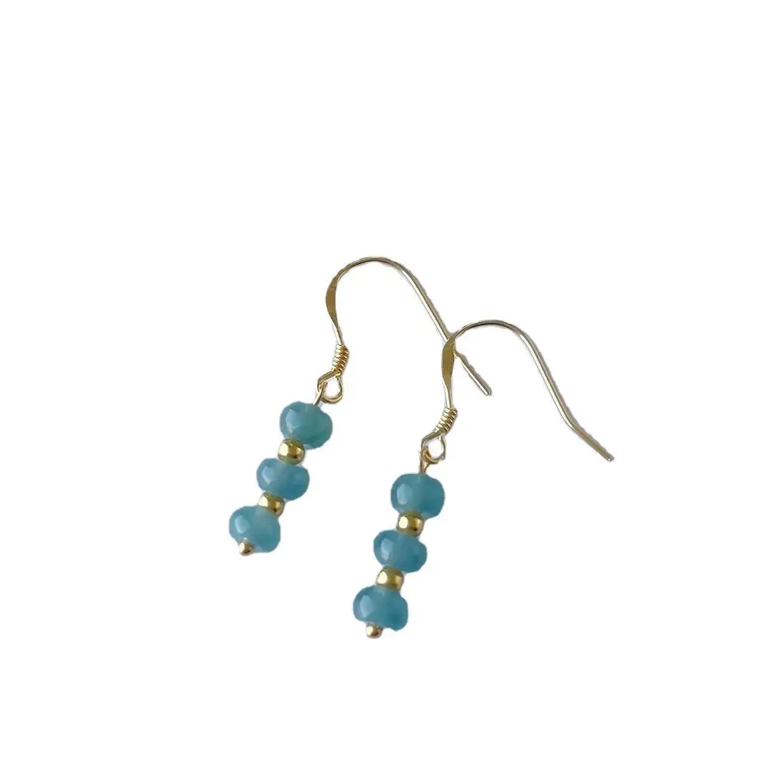 Jade Blue Beaded Earrings Gold Plated Small - Image 6
