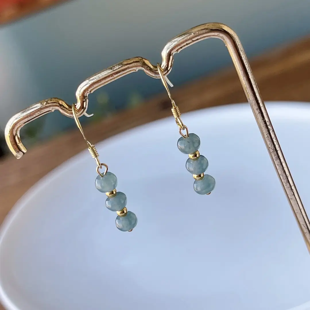 Jade Blue Beaded Earrings Gold Plated Small — feature 28