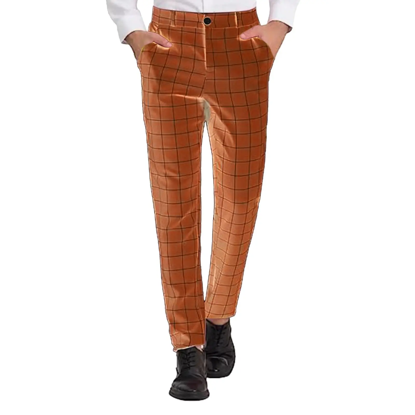 3D Printed Slim Fit Men's Mid Waist Straight Pants Black Orange - Image 15