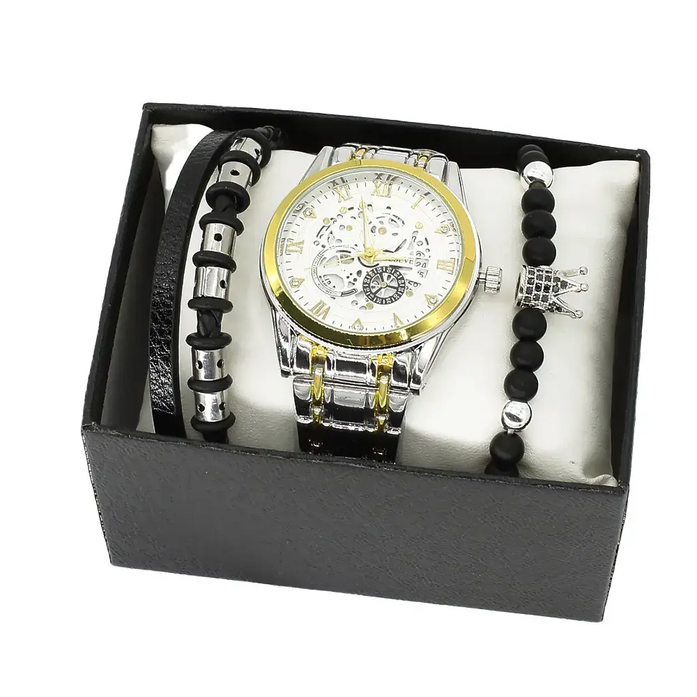 Men's Quartz Watch with Gold Steel Strap Bracelet Set - Image 5