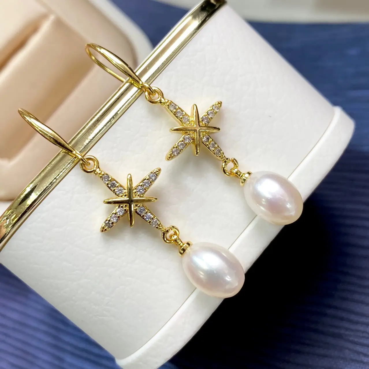 Gold Star Pearl Earrings Set for Women - Image 3