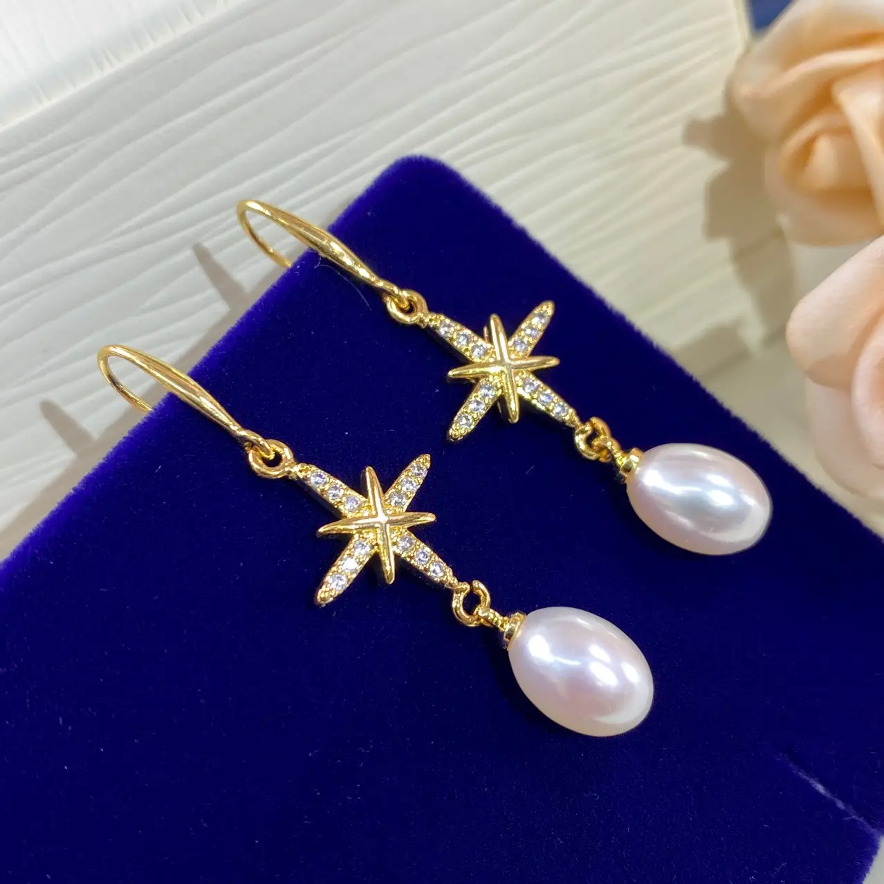 Gold Star Pearl Earrings Set for Women - Image 5