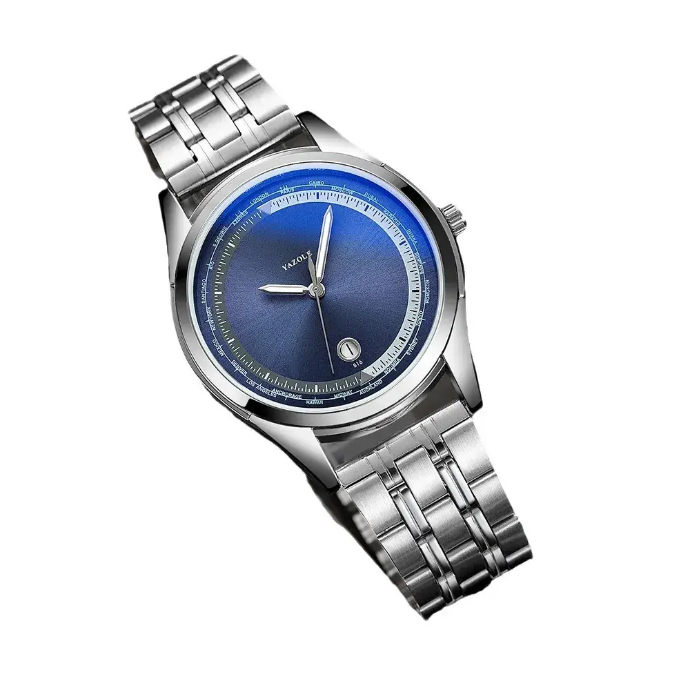 Men's Luminous Blue Dial Steel Band Quartz Watch - Image 7