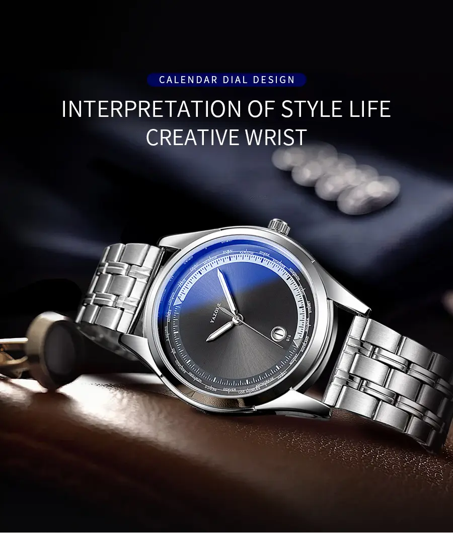 Men's Luminous Blue Dial Steel Band Quartz Watch — feature 1
