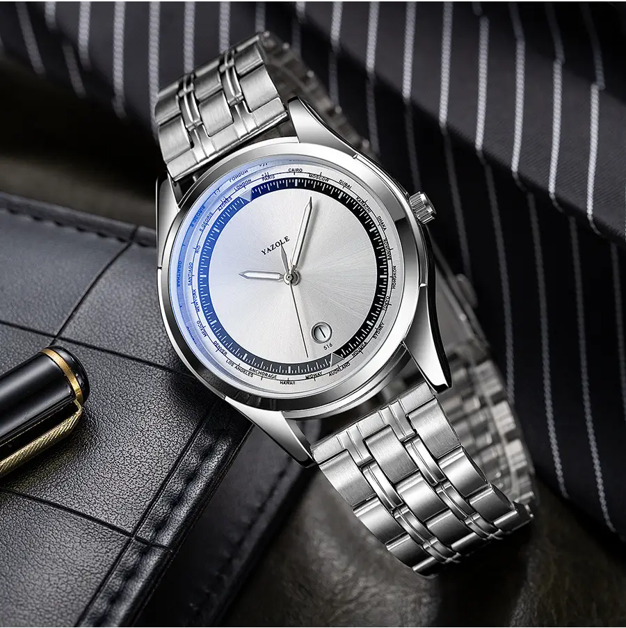 Men's Luminous Blue Dial Steel Band Quartz Watch — feature 12