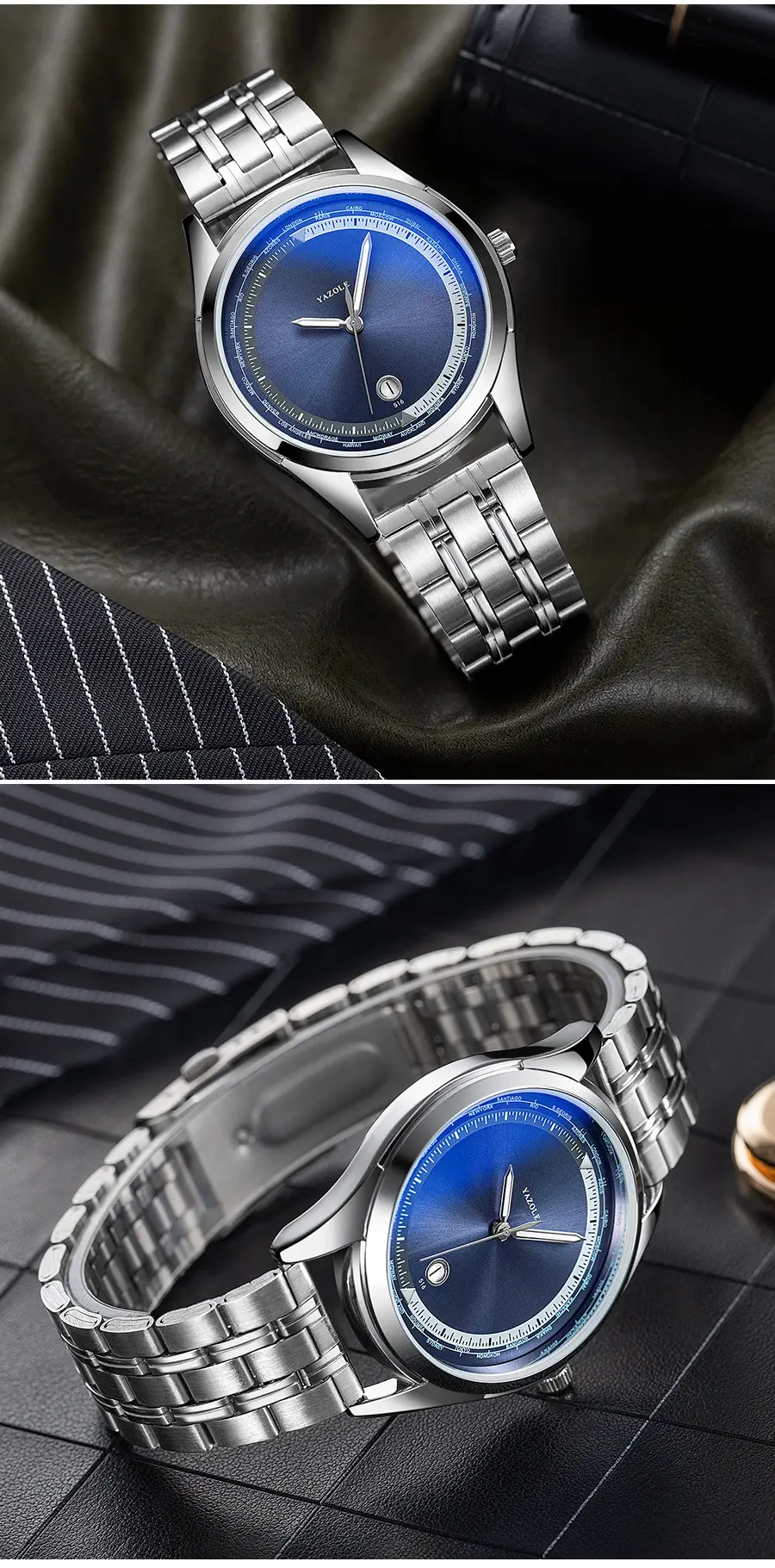Men's Luminous Blue Dial Steel Band Quartz Watch — feature 14