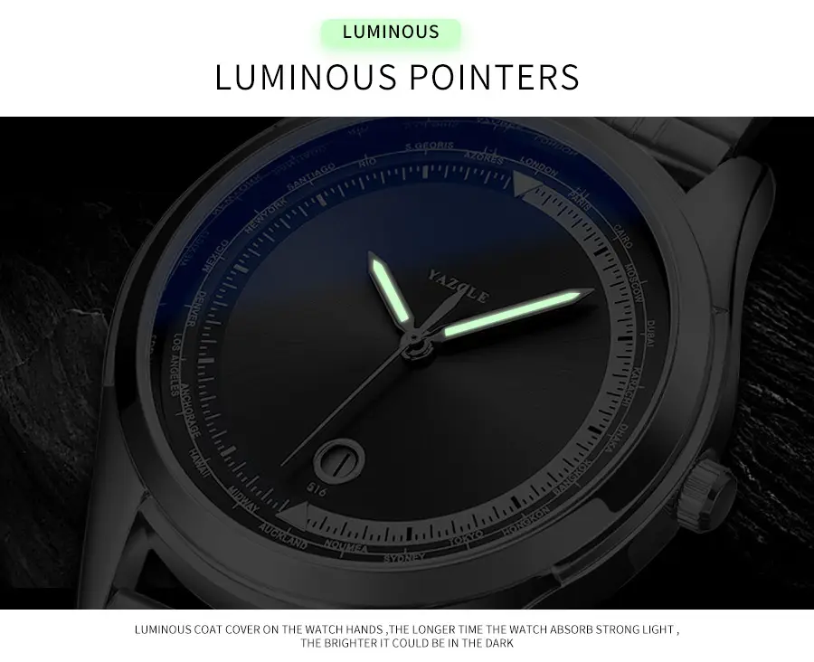 Men's Luminous Blue Dial Steel Band Quartz Watch — feature 4