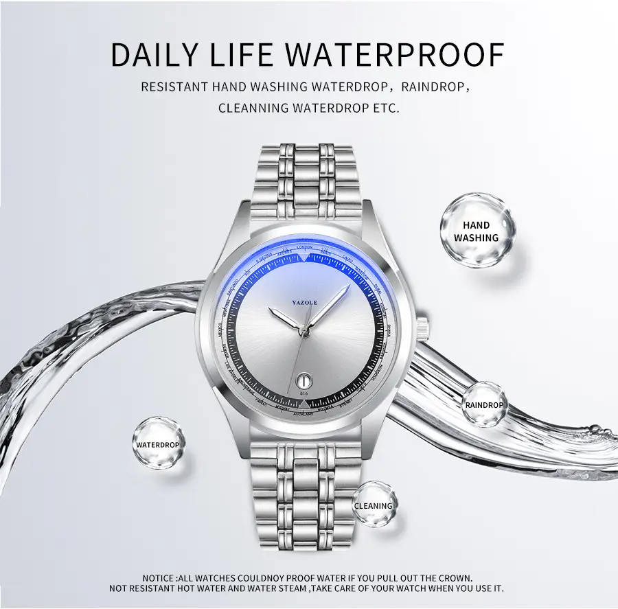 Men's Luminous Blue Dial Steel Band Quartz Watch — feature 5