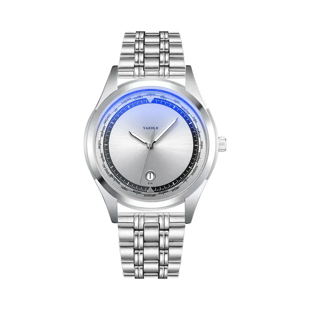Men's Luminous Blue Dial Steel Band Quartz Watch - Image 2