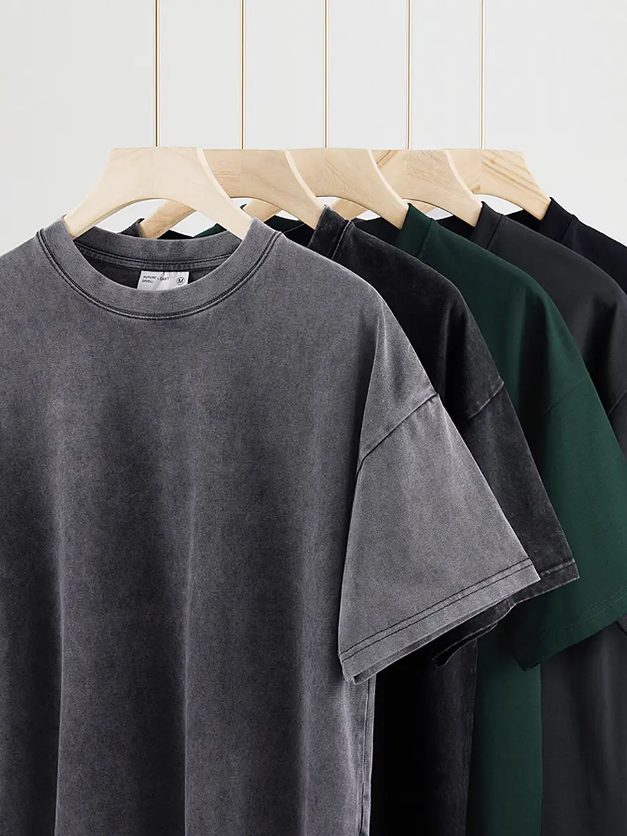 Men Oversize Old T-Shirt Grey Round Neck Loose Fit - Image 9