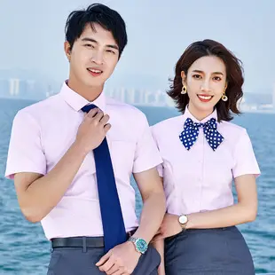 Men's White Short-Sleeve Business Shirt with Blue Tie — feature 7