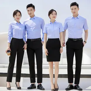 Men's White Short-Sleeve Business Shirt with Blue Tie — feature 8