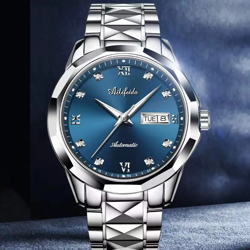 Aili Feida Steel Band Quartz Watch Men's Douyin Live Broadcast Hot Wholesale Waterproof Luminous Ultra-Thin Double Butterfly Buckle — feature 28