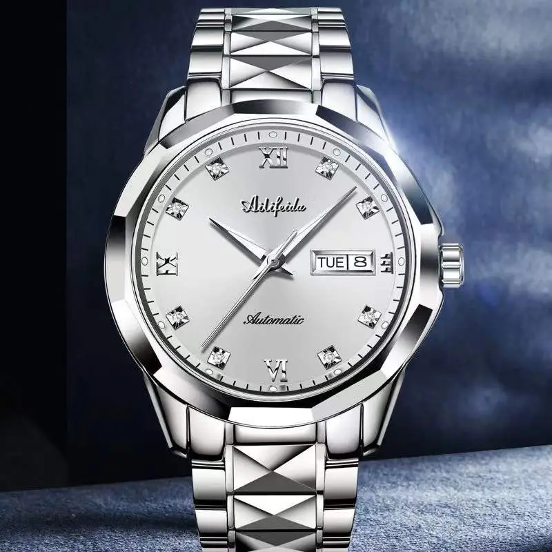 Aili Feida Steel Band Quartz Watch Men's Douyin Live Broadcast Hot Wholesale Waterproof Luminous Ultra-Thin Double Butterfly Buckle — feature 29