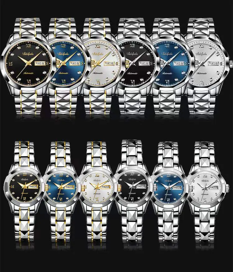 Aili Feida Steel Band Quartz Watch Men's Douyin Live Broadcast Hot Wholesale Waterproof Luminous Ultra-Thin Double Butterfly Buckle — feature 9