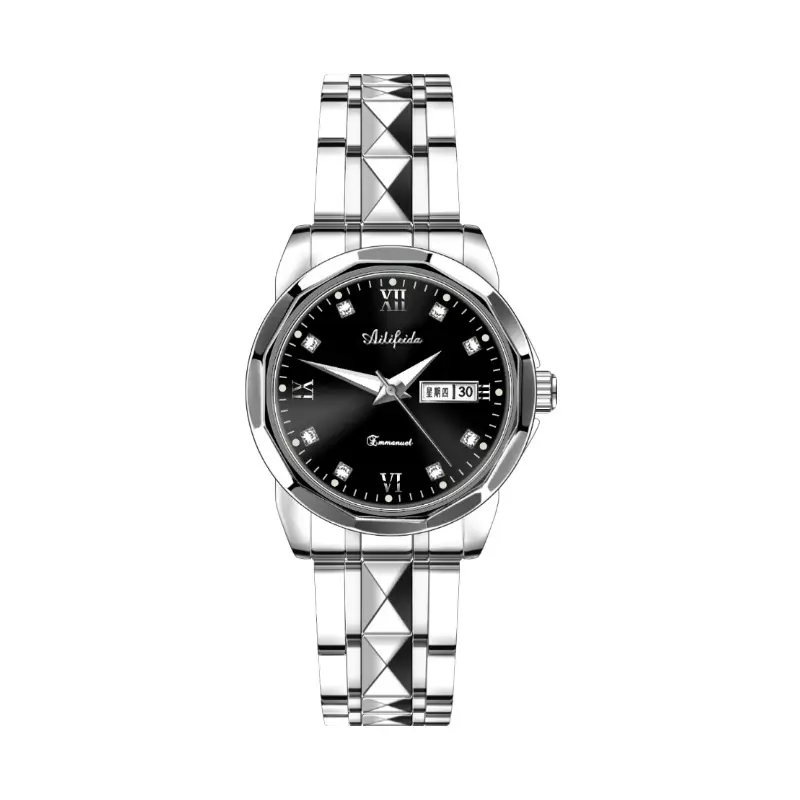 Aili Feida Steel Band Quartz Watch Men's Douyin Live Broadcast Hot Wholesale Waterproof Luminous Ultra-Thin Double Butterfly Buckle