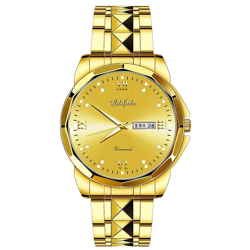 Aili Feida Steel Band Quartz Watch Men's Douyin Live Broadcast Hot Wholesale Waterproof Luminous Ultra-Thin Double Butterfly Buckle