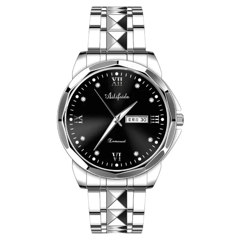 Aili Feida Steel Band Quartz Watch Men's Douyin Live Broadcast Hot Wholesale Waterproof Luminous Ultra-Thin Double Butterfly Buckle