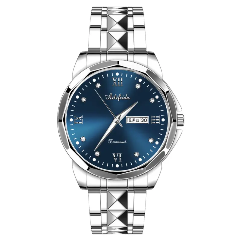 Aili Feida Steel Band Quartz Watch Men's Douyin Live Broadcast Hot Wholesale Waterproof Luminous Ultra-Thin Double Butterfly Buckle