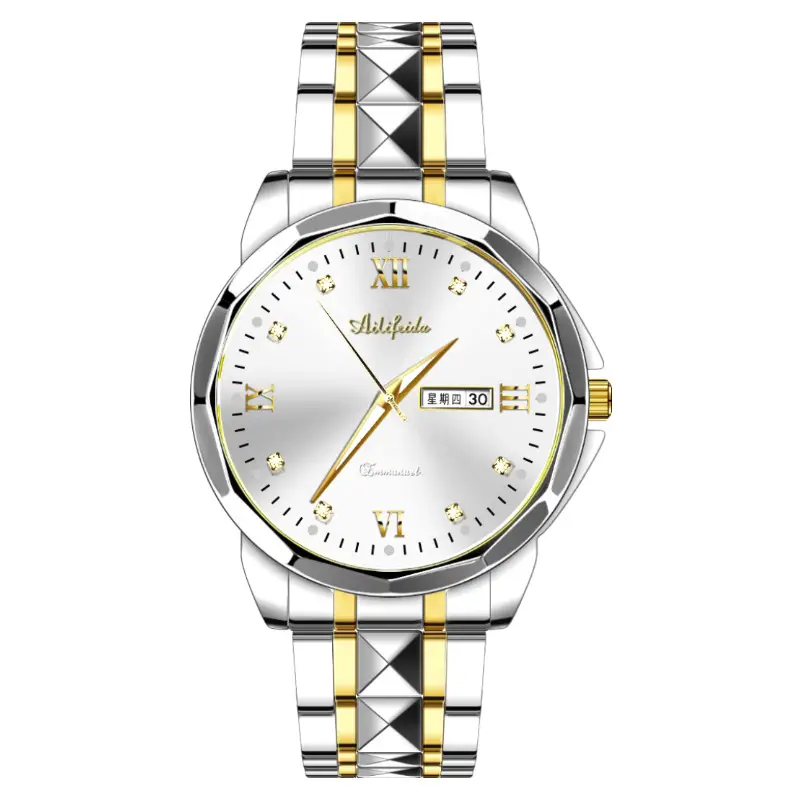 Aili Feida Steel Band Quartz Watch Men's Douyin Live Broadcast Hot Wholesale Waterproof Luminous Ultra-Thin Double Butterfly Buckle