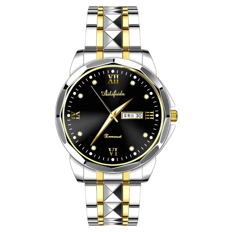 Aili Feida Steel Band Quartz Watch Men's Douyin Live Broadcast Hot Wholesale Waterproof Luminous Ultra-Thin Double Butterfly Buckle