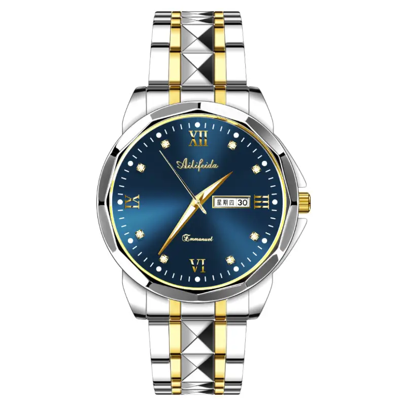 Aili Feida Steel Band Quartz Watch Men's Douyin Live Broadcast Hot Wholesale Waterproof Luminous Ultra-Thin Double Butterfly Buckle