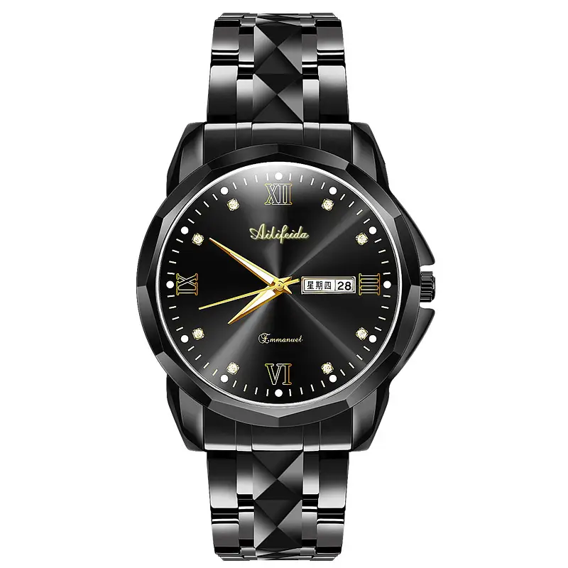 Aili Feida Steel Band Quartz Watch Men's Douyin Live Broadcast Hot Wholesale Waterproof Luminous Ultra-Thin Double Butterfly Buckle