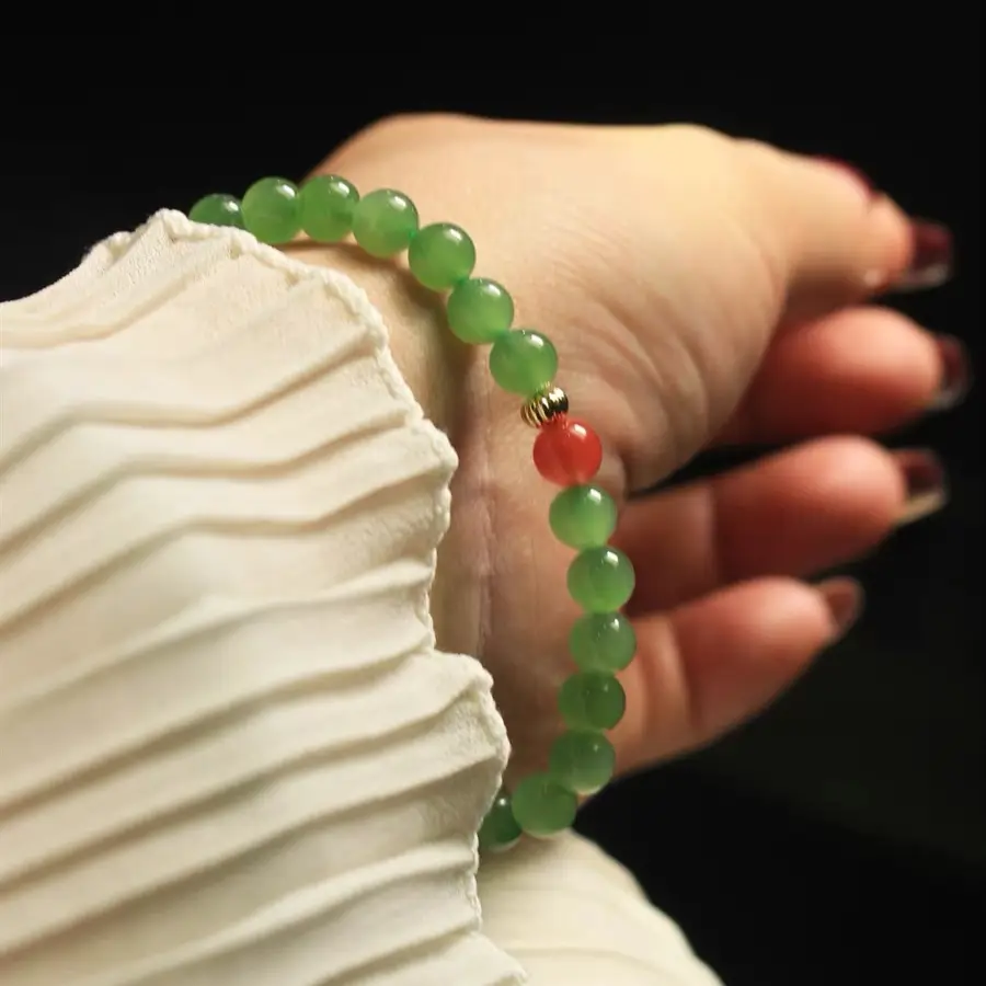 Natural Hetian Jade Jasper Bracelet with Red Agate Spinach Green Single Ring - Image 5