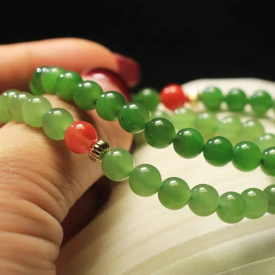 Natural Hetian Jade Jasper Bracelet with Red Agate Spinach Green Single Ring - Image 6