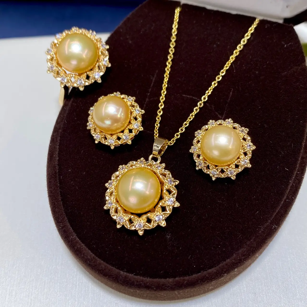 Freshwater Pearl Jewelry Set Gold Plated 3-Piece Set
