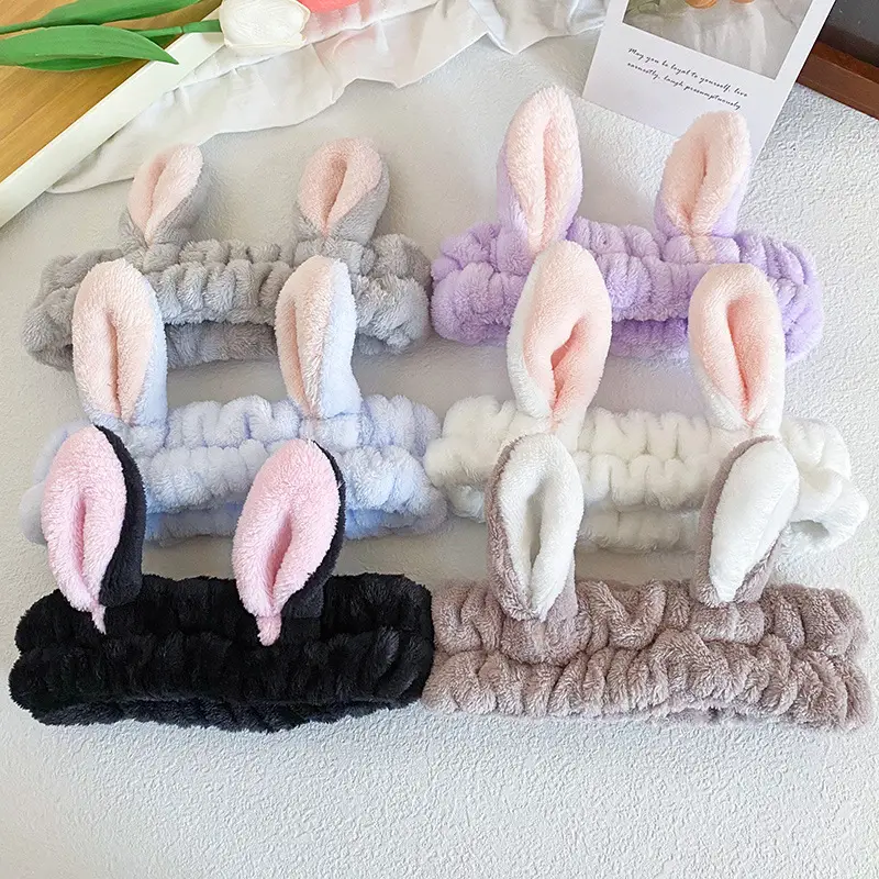 Cute Rabbit Ears Headband for Women Pink Black Brown White - Image 10