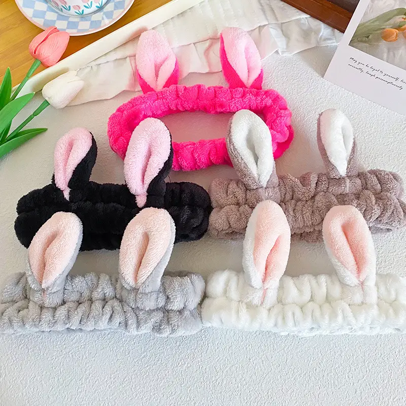 Cute Rabbit Ears Headband for Women Pink Black Brown White - Image 12