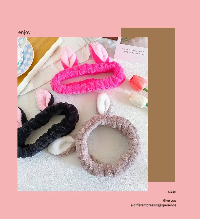 Cute Rabbit Ears Headband for Women Pink Black Brown White — feature 22