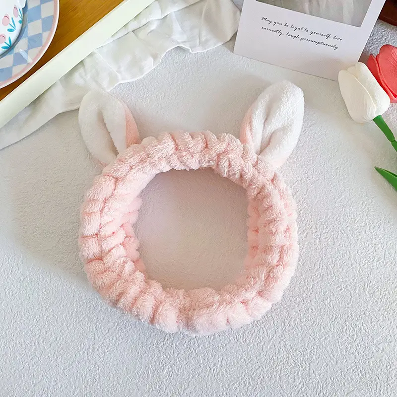 Cute Rabbit Ears Headband for Women Pink Black Brown White - Image 2