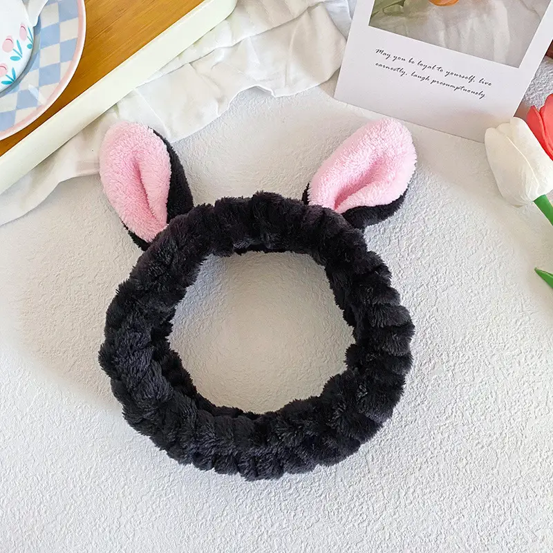 Cute Rabbit Ears Headband for Women Pink Black Brown White - Image 3