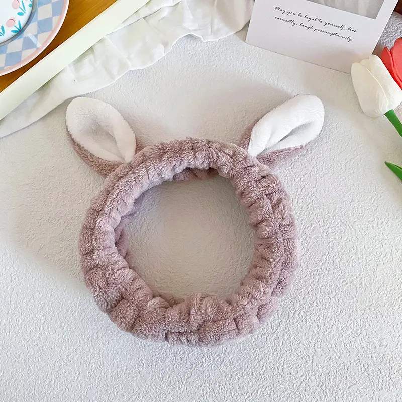 Cute Rabbit Ears Headband for Women Pink Black Brown White - Image 5