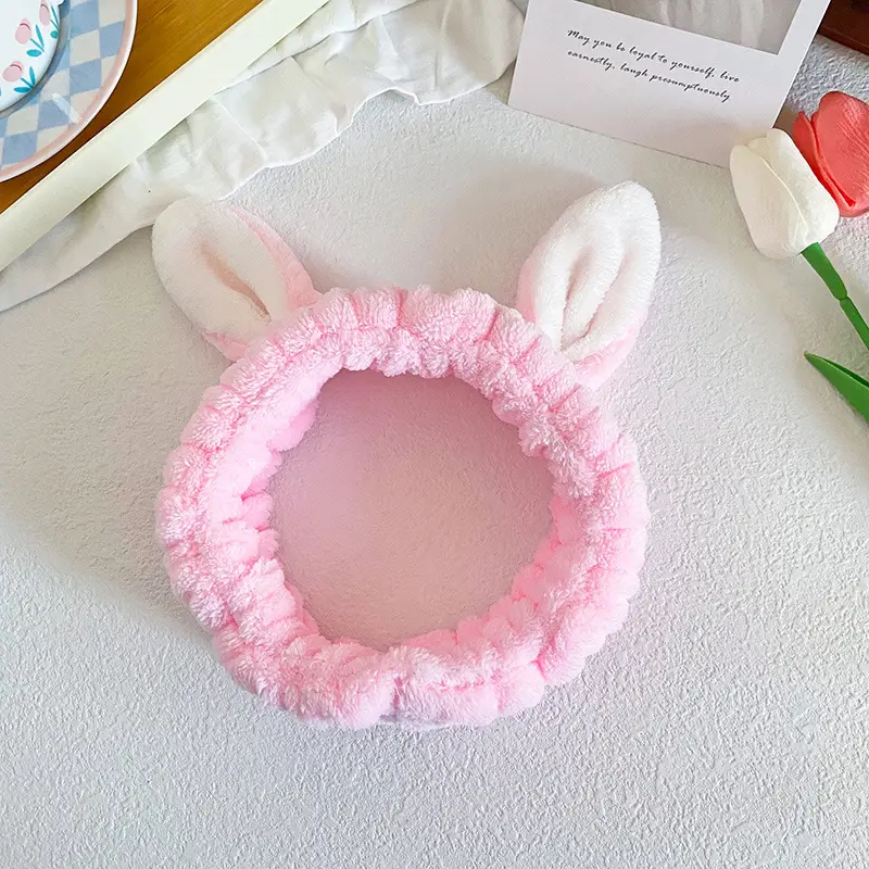 Cute Rabbit Ears Headband for Women Pink Black Brown White - Image 7