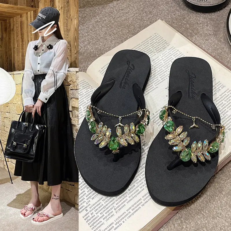 2023 Rhinestone Flip Flops Women Pink Small