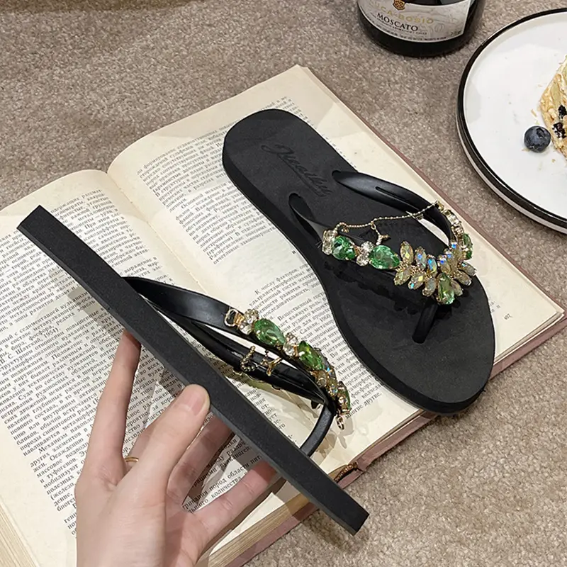 2023 Rhinestone Flip Flops Women Pink Small