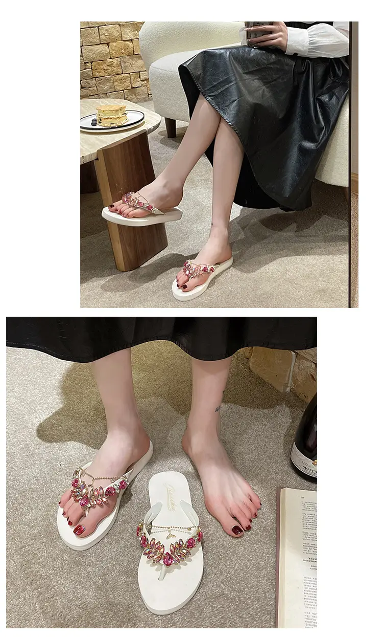 2023 Rhinestone Flip Flops Women Pink Small — feature 10