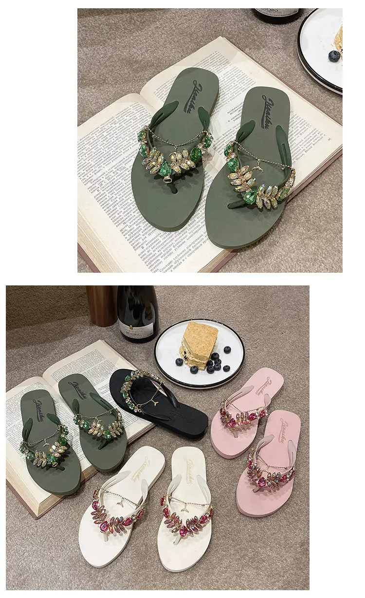 2023 Rhinestone Flip Flops Women Pink Small — feature 13