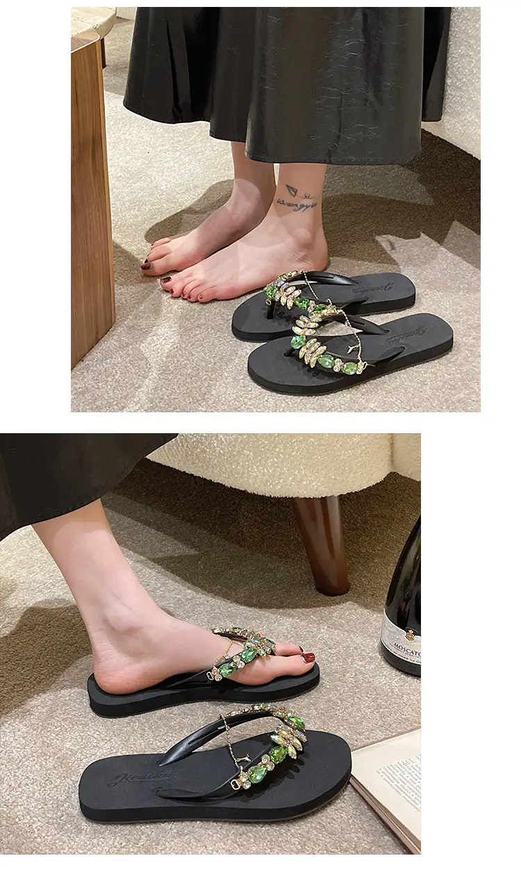 2023 Rhinestone Flip Flops Women Pink Small — feature 14