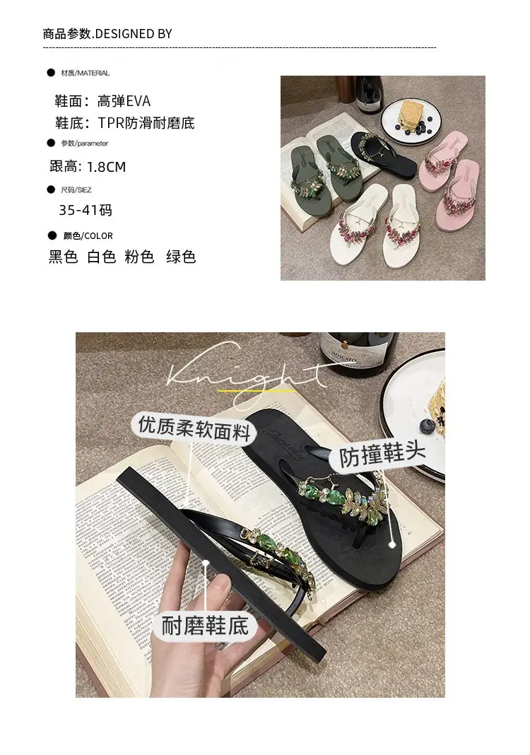 2023 Rhinestone Flip Flops Women Pink Small — feature 5
