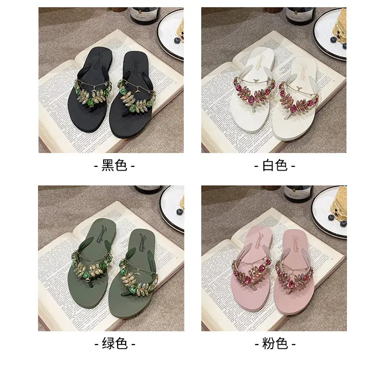 2023 Rhinestone Flip Flops Women Pink Small — feature 6
