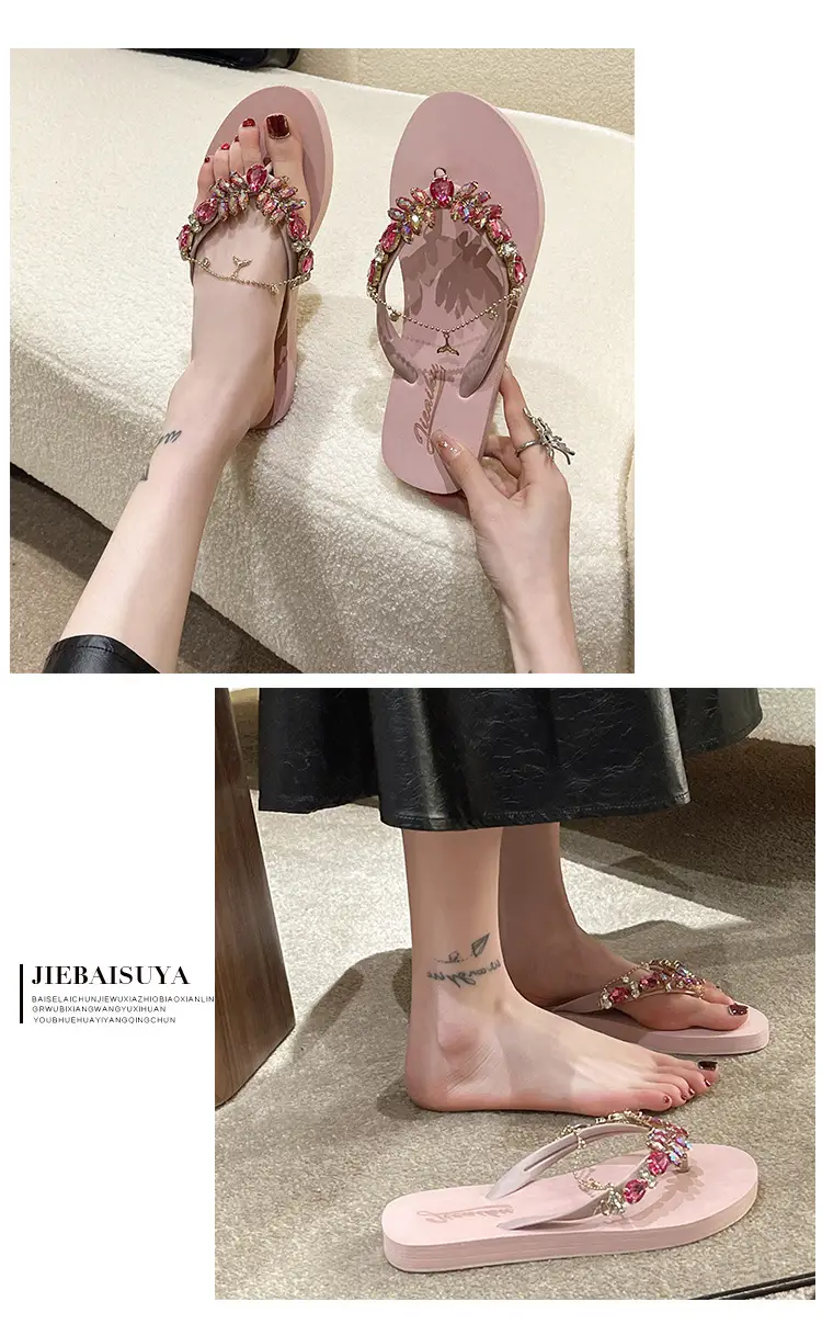 2023 Rhinestone Flip Flops Women Pink Small — feature 8