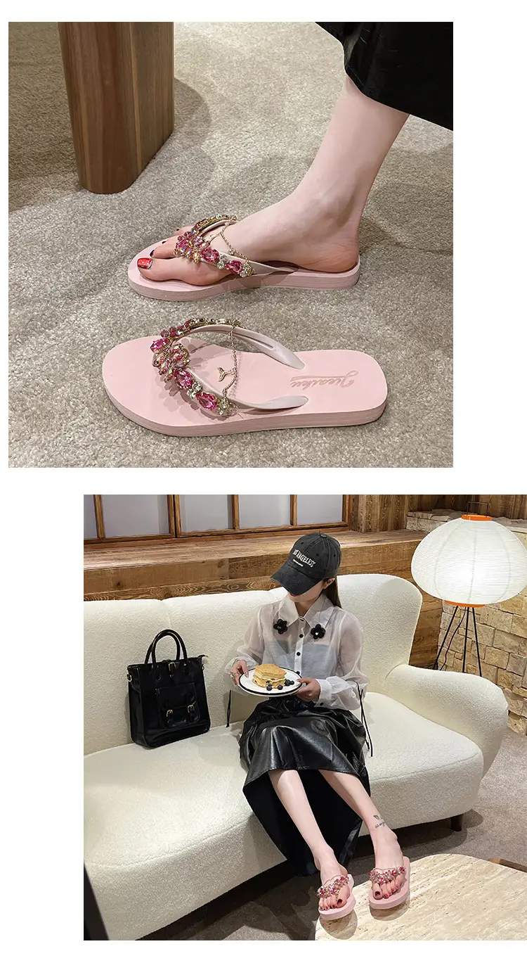 2023 Rhinestone Flip Flops Women Pink Small — feature 9