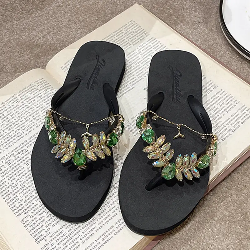 2023 Rhinestone Flip Flops Women Pink Small