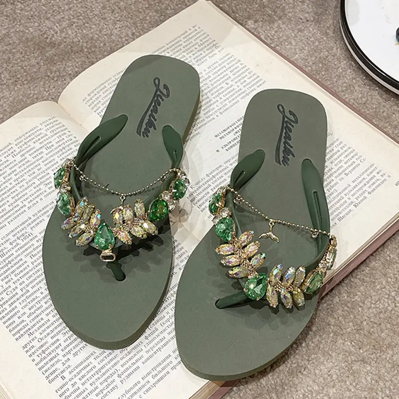 2023 Rhinestone Flip Flops Women Pink Small